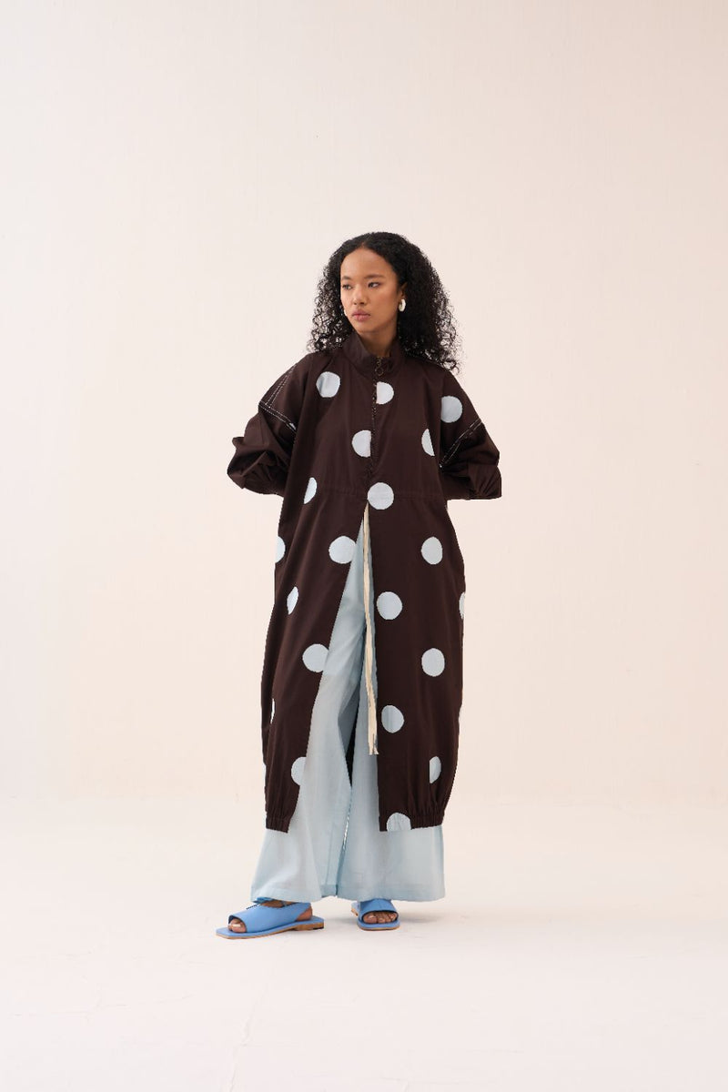 Polka Drawstring Tunic poplin by THREE in brown color for women Worldwide