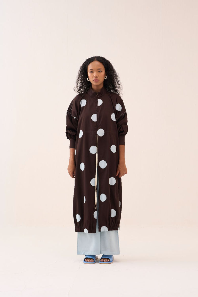 Polka Drawstring Tunic poplin by THREE in brown color for women Worldwide