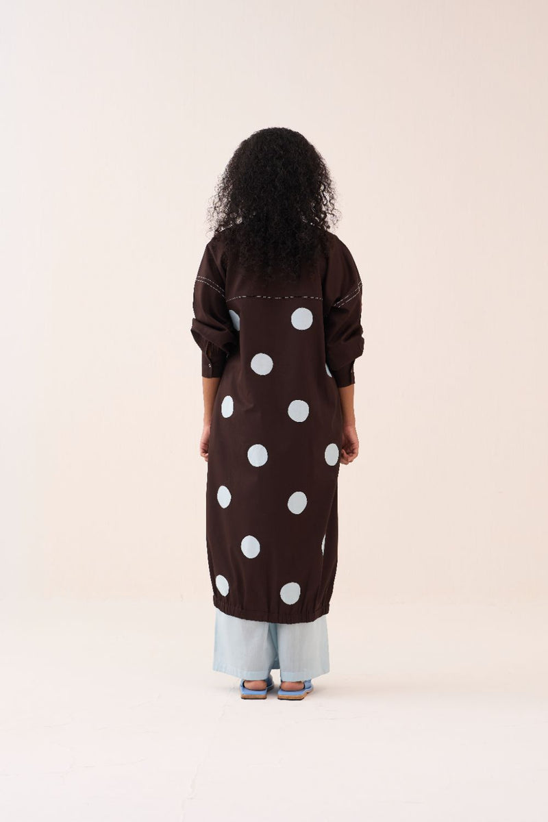 Polka Drawstring Tunic poplin by THREE in brown color for women Worldwide