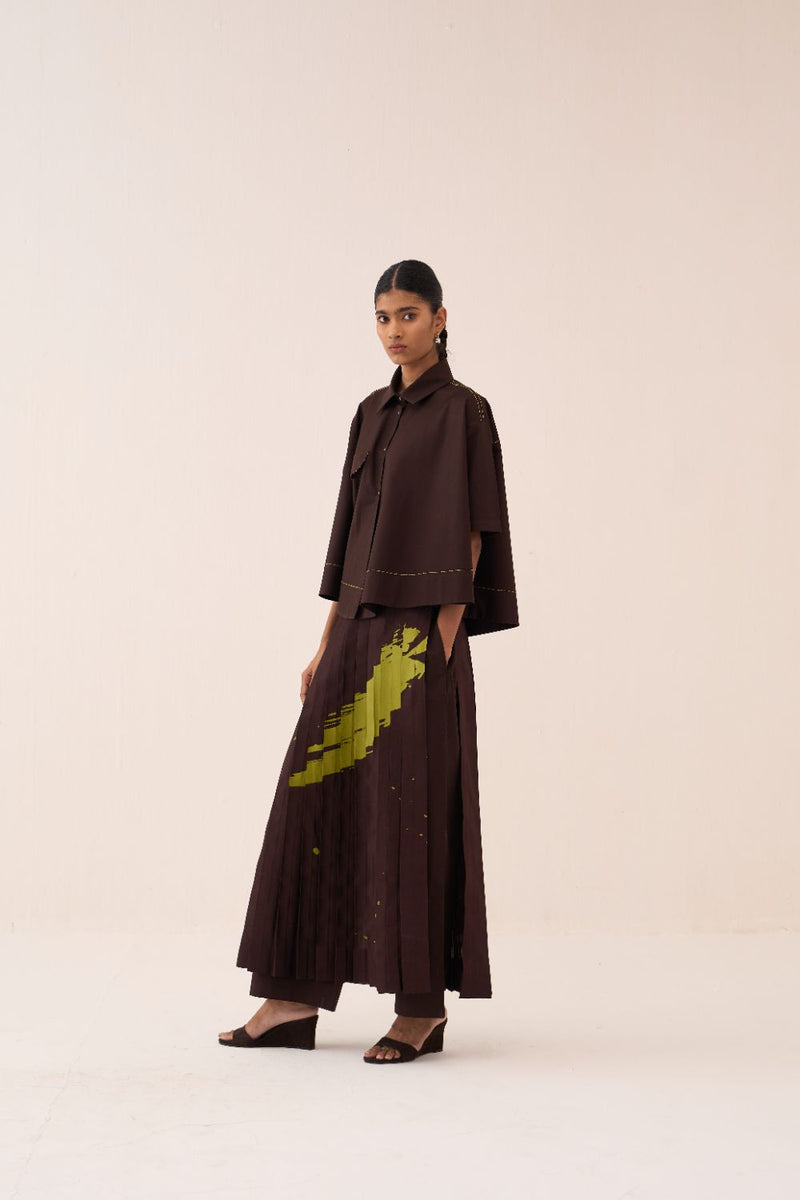 Splash Print Skirt Pant Co-Ord (Set Of 2) poplin by THREE in brown color for women Worldwide