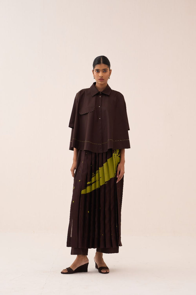Splash Print Skirt Pant Co-Ord (Set Of 2) poplin by THREE in brown color for women Worldwide