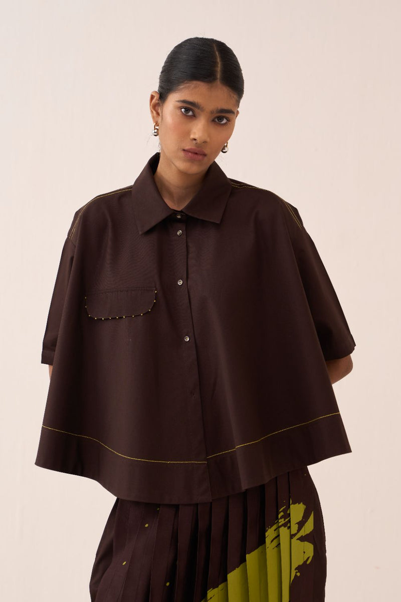 Splash Print Skirt Pant Co-Ord (Set Of 2) poplin by THREE in brown color for women Worldwide