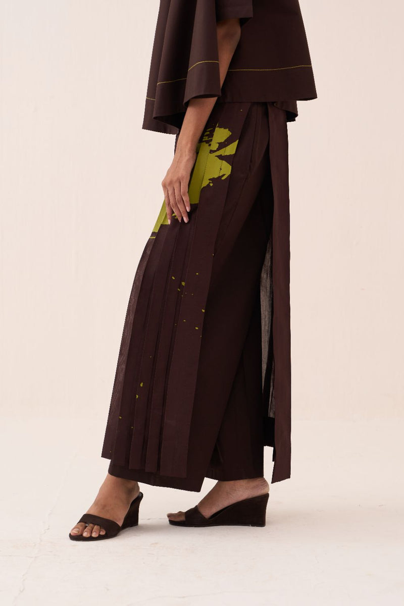 Splash Print Skirt Pant Co-Ord (Set Of 2) poplin by THREE in brown color for women Worldwide