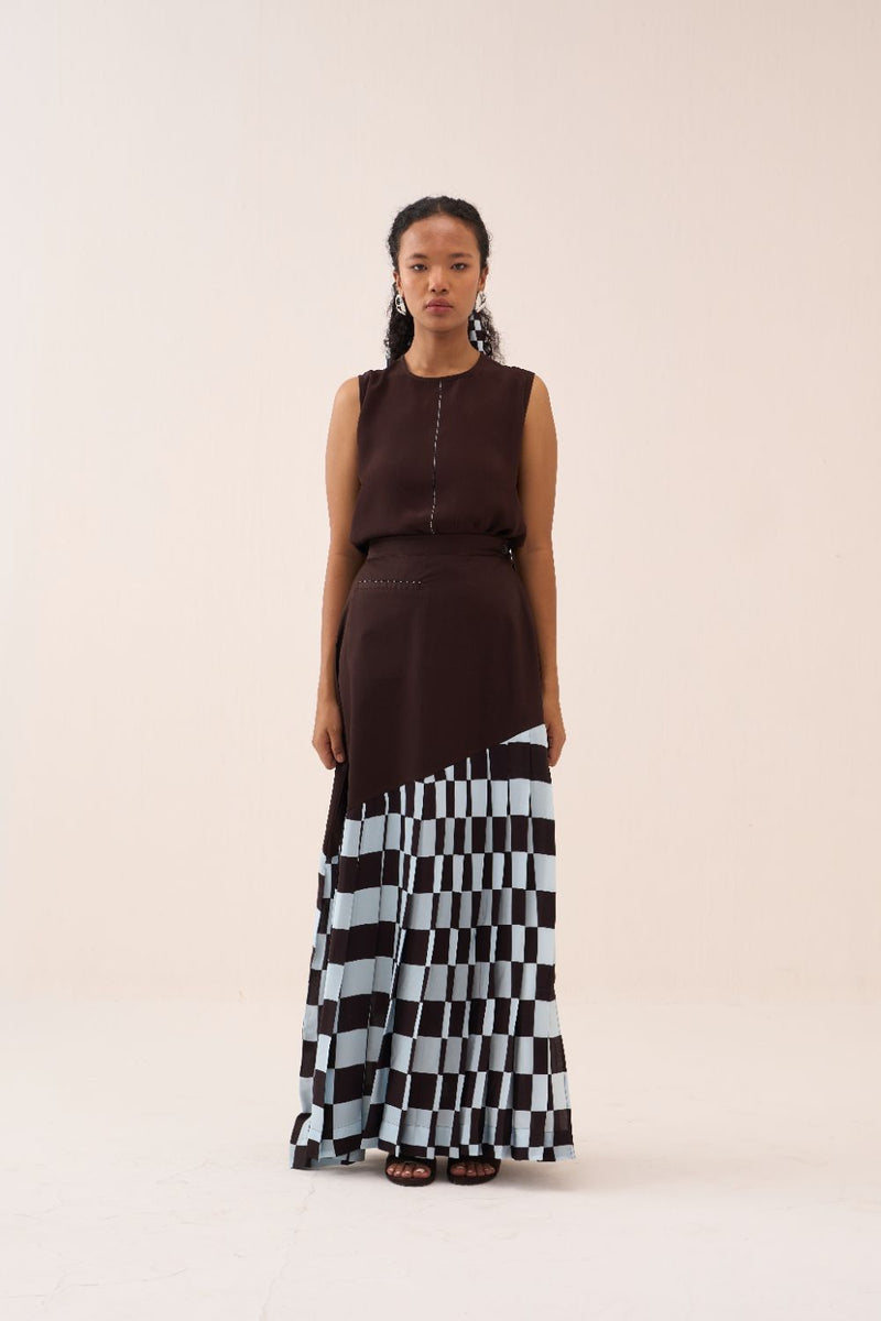 Checkered Skirt poplin by THREE in brown color for women Worldwide