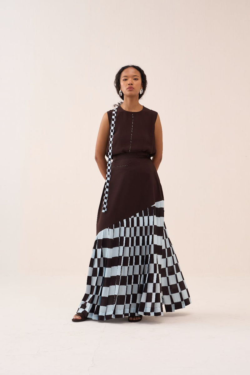 Checkered Skirt poplin by THREE in brown color for women Worldwide