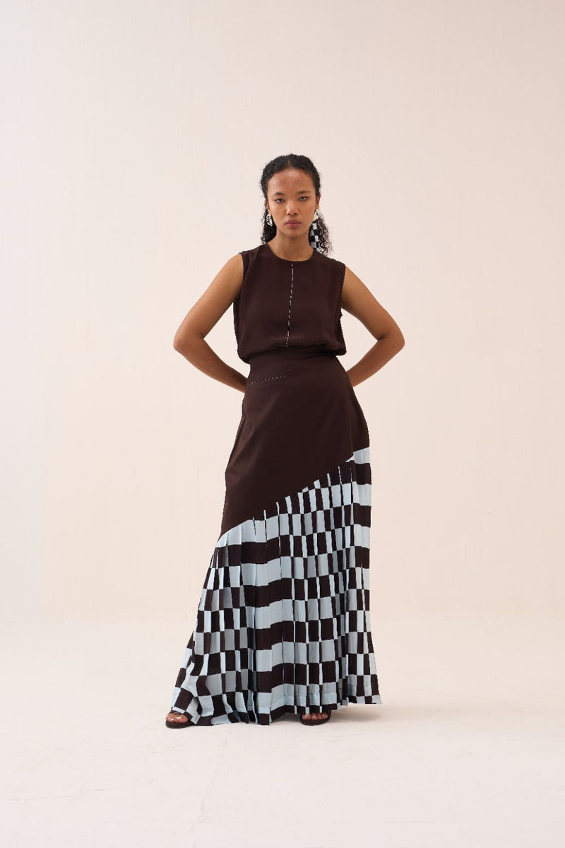 Checkered Skirt poplin by THREE in brown color for women Worldwide