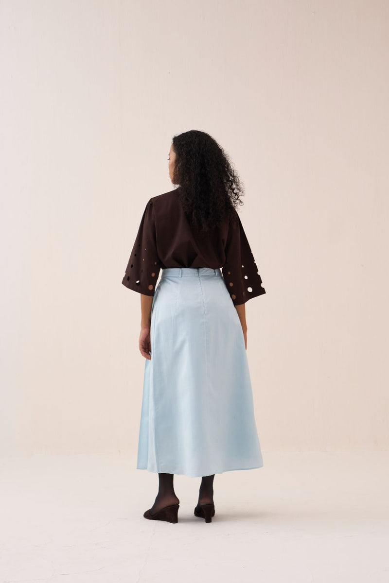 Side U-Panel Bottom by THREE in blue color for women Worldwide
