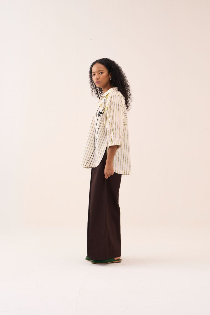 Beaded V-Neck Top poplin by THREE in beige color for women Worldwide