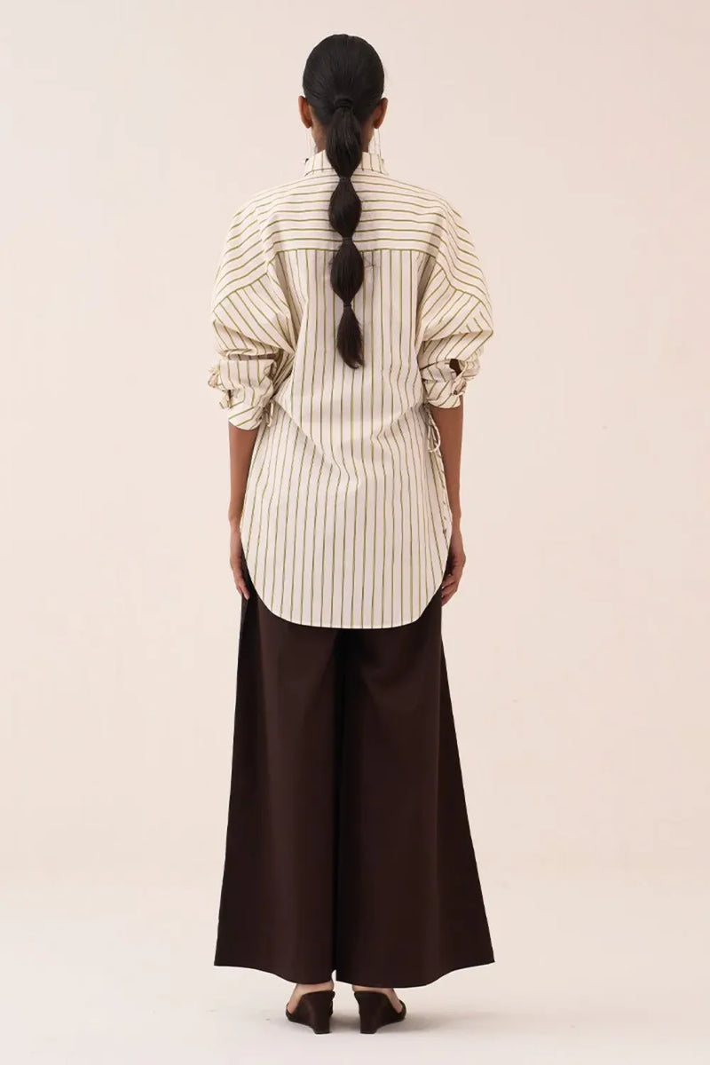 Side Drawstring Stripe Shirt poplin by THREE in beige color for women Worldwide