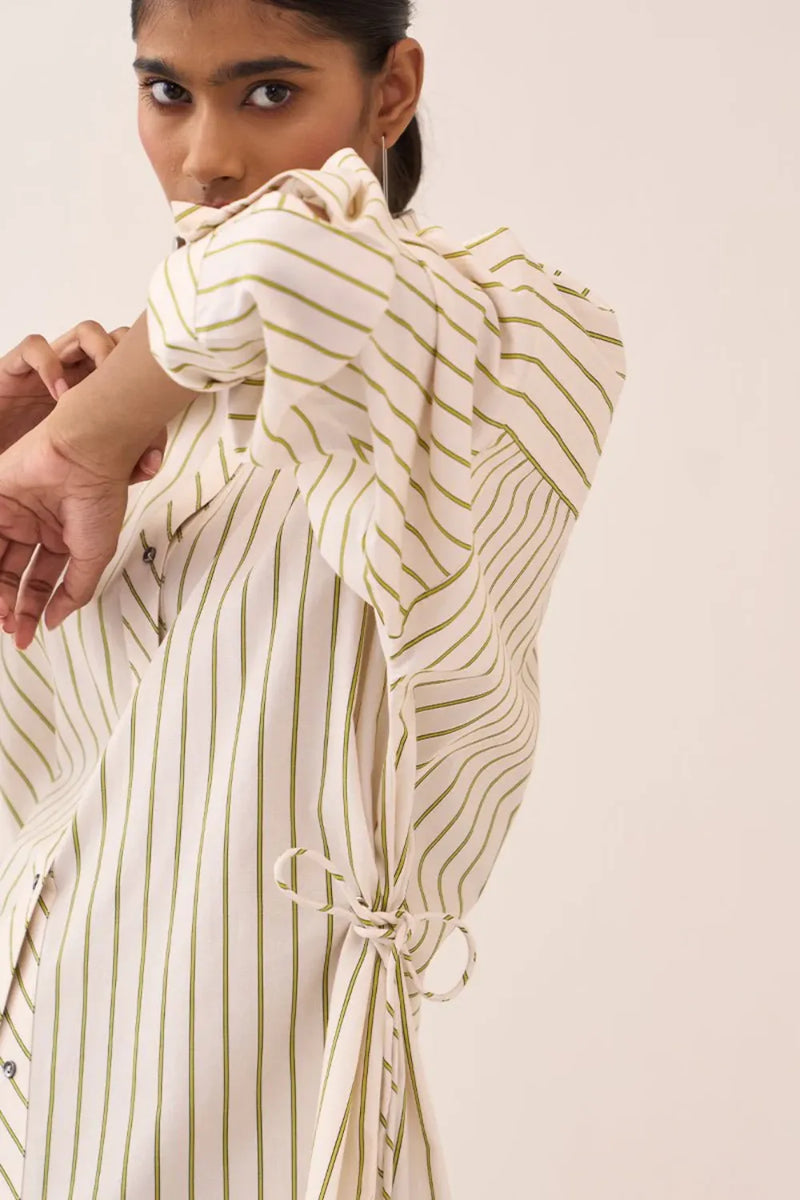 Side Drawstring Stripe Shirt poplin by THREE in beige color for women Worldwide