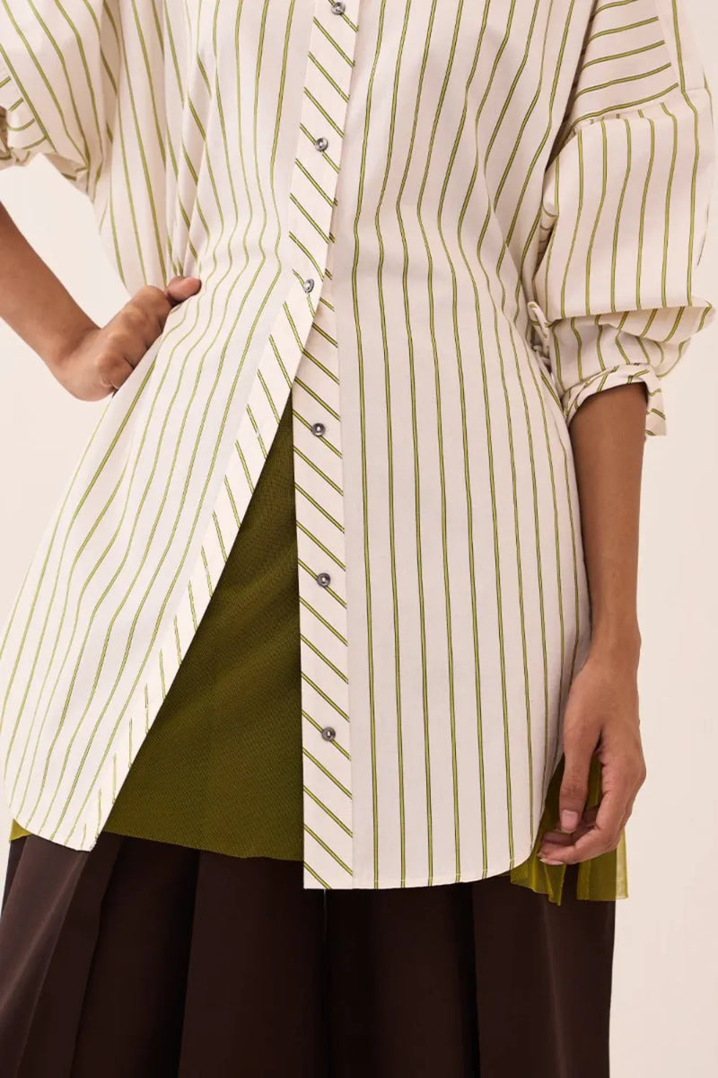 Side Drawstring Stripe Shirt poplin by THREE in beige color for women Worldwide
