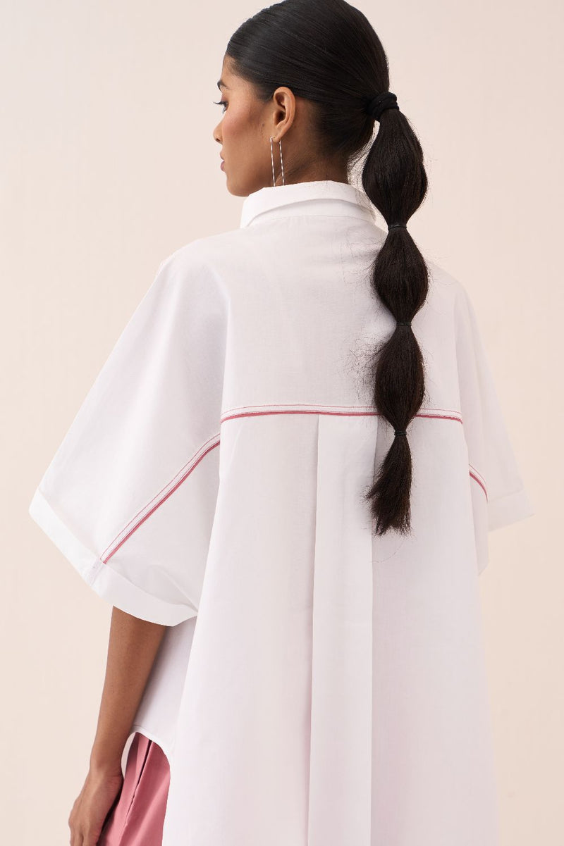 U-Hem Circle Emb. Shirt poplin by THREE in white color for women Worldwide