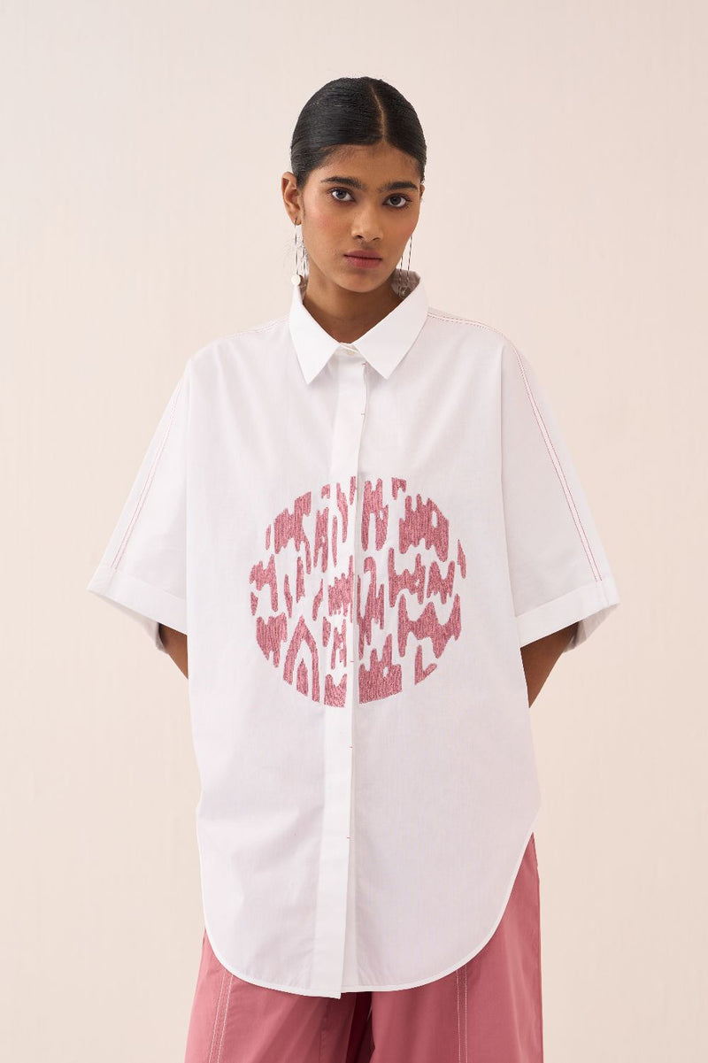 U-Hem Circle Emb. Shirt poplin by THREE in white color for women Worldwide