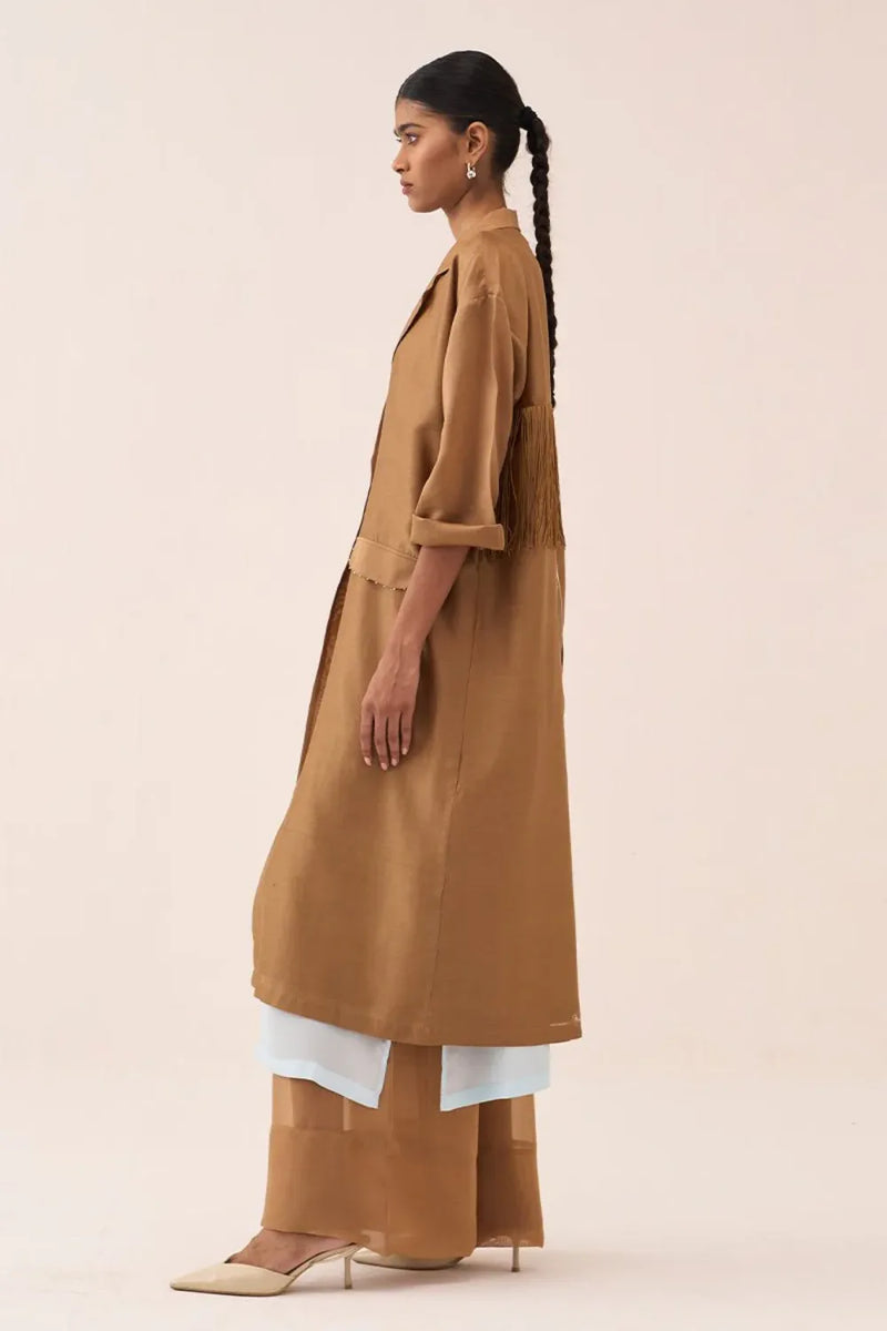 Back Tie Overlay Jacket chanderi by THREE in sand color for women Worldwide
