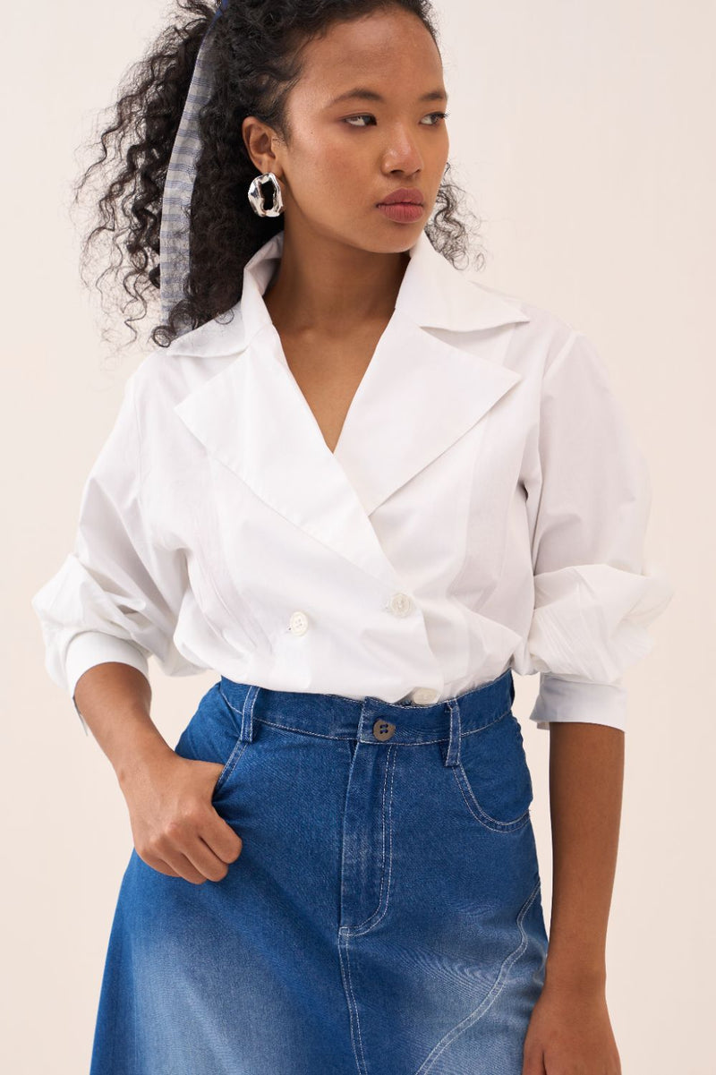 Denim Paneled Skirt by THREE in blue color for women Worldwide