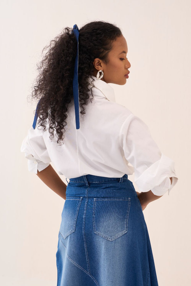Denim Paneled Skirt by THREE in blue color for women Worldwide