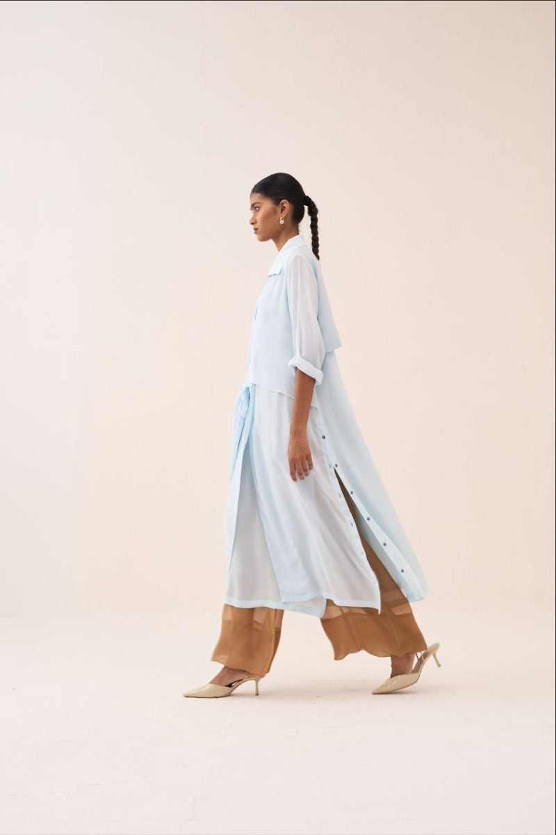 Tie Jacket (Slip Included) by THREE in blue color for women Worldwide