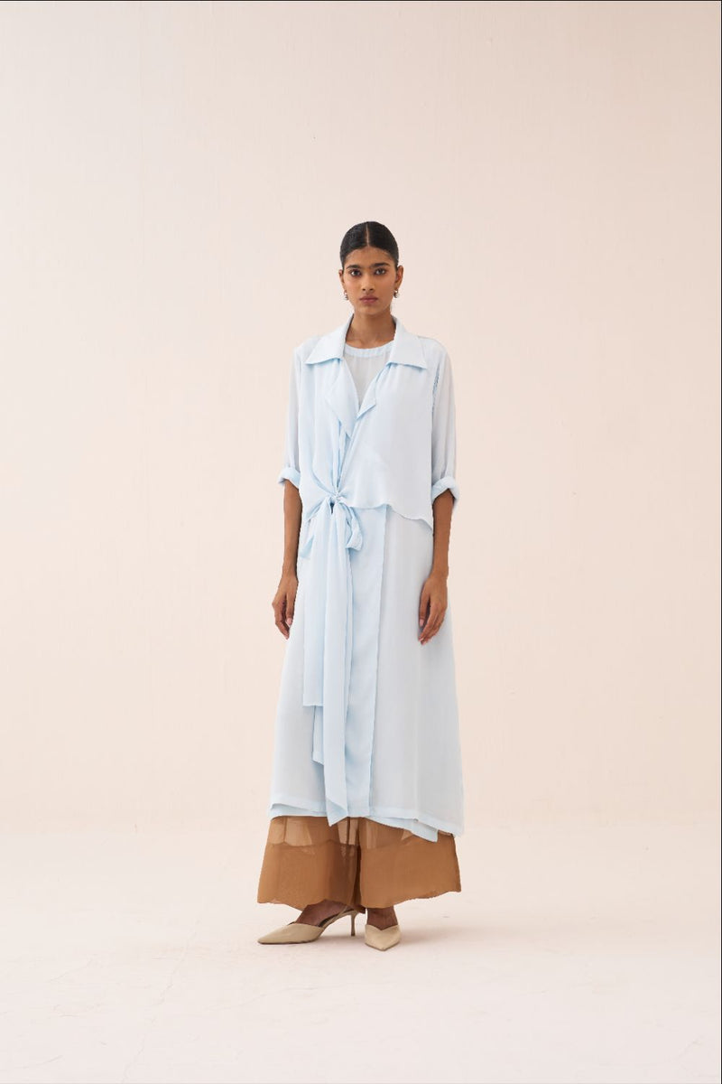 Tie Jacket (Slip Included) by THREE in blue color for women Worldwide