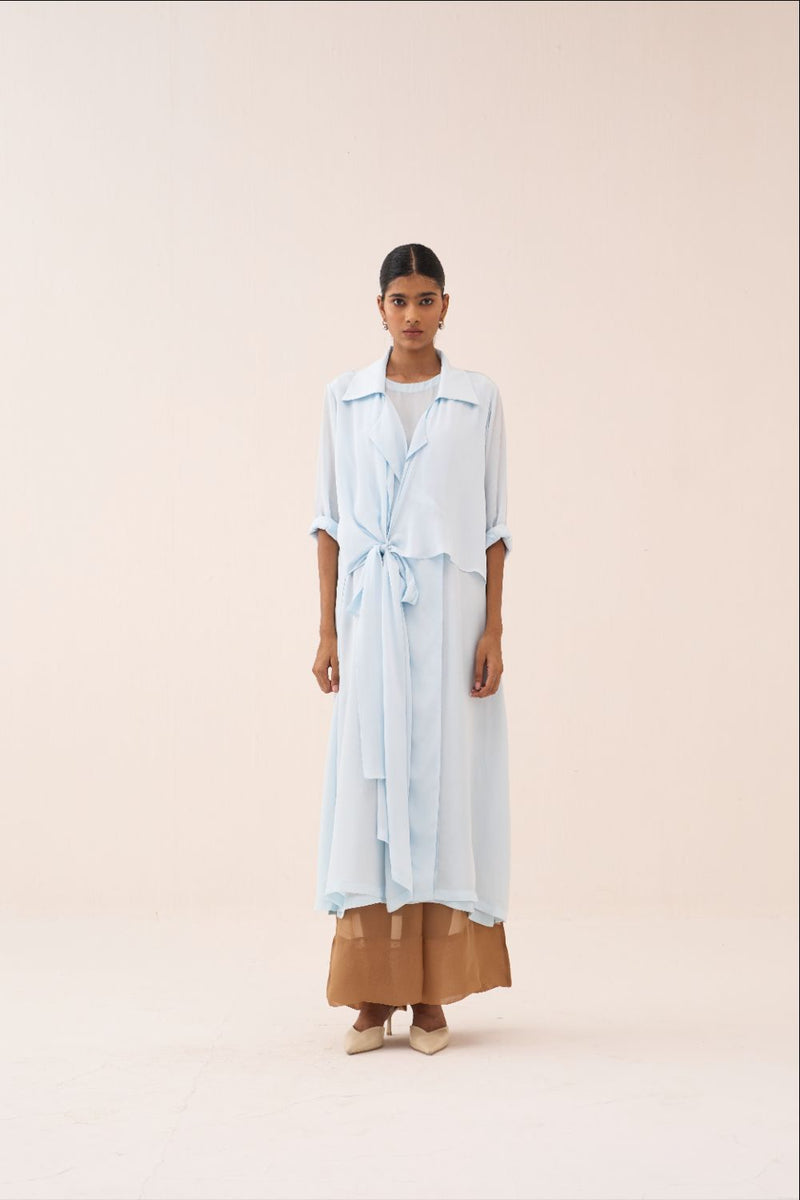 Tie Jacket (Slip Included) by THREE in blue color for women Worldwide