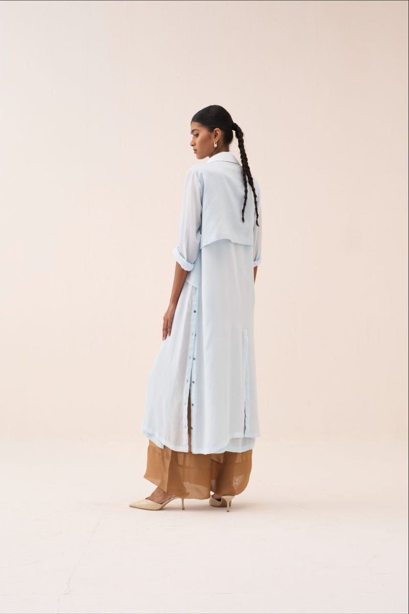 Tie Jacket (Slip Included) by THREE in blue color for women Worldwide