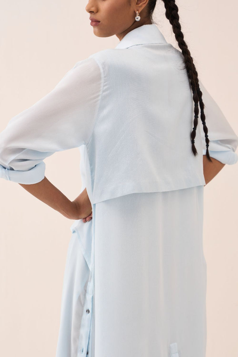Tie Jacket (Slip Included) by THREE in blue color for women Worldwide