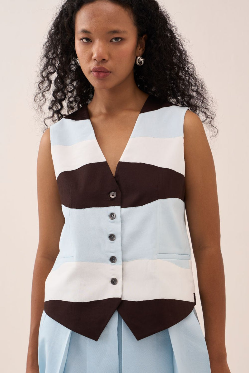 Applique Vest chanderi by THREE in brown color for women Worldwide