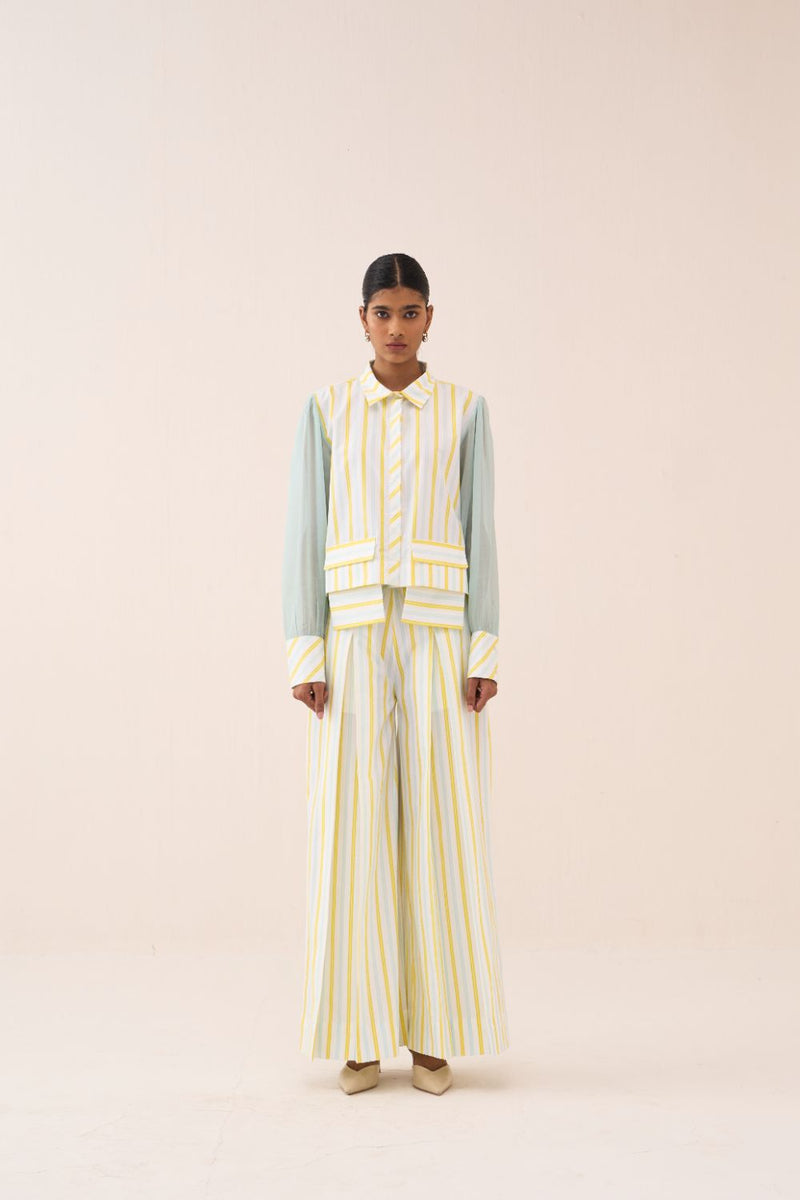 Stripe Anti-Fit Crop Shirt poplin by THREE in blue color for women Worldwide