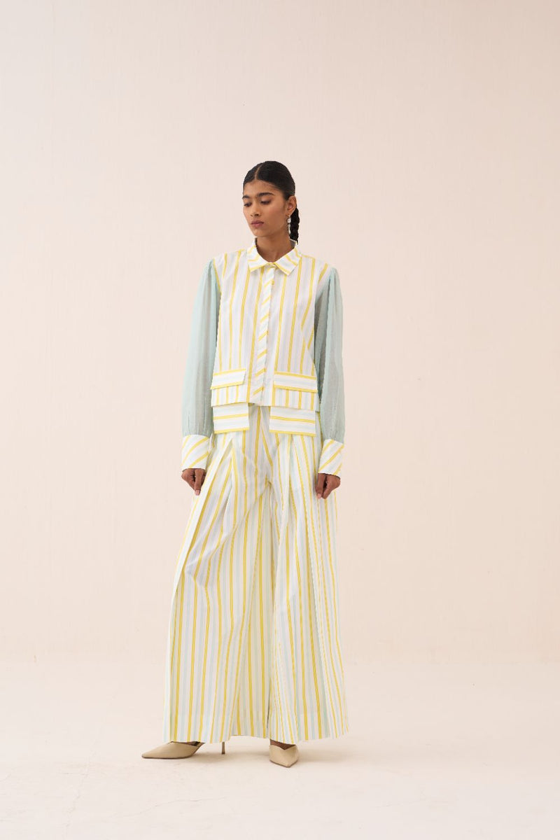 Stripe Anti-Fit Crop Shirt poplin by THREE in blue color for women Worldwide