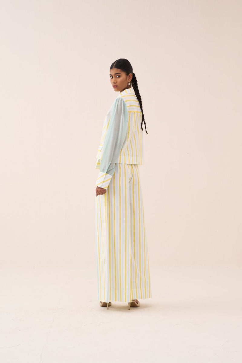 Stripe Anti-Fit Crop Shirt poplin by THREE in blue color for women Worldwide