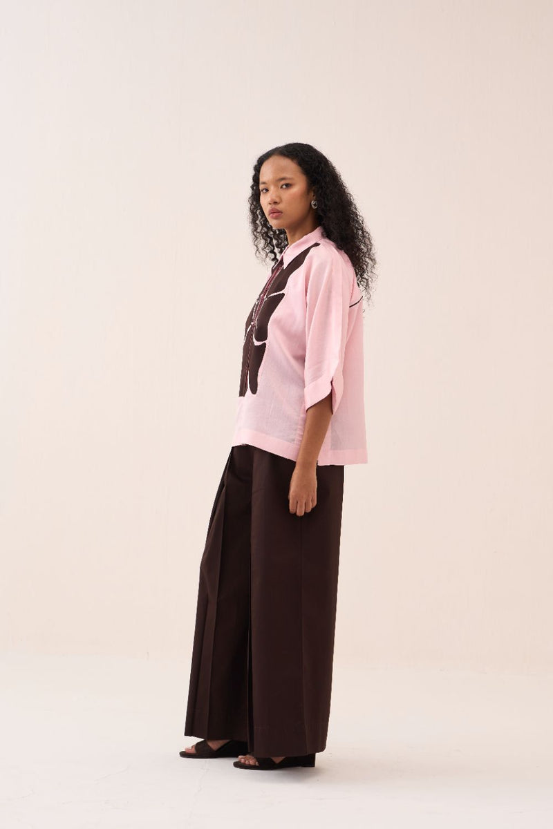 Floral Applique Shirt chanderi by THREE in pink color for women Worldwide