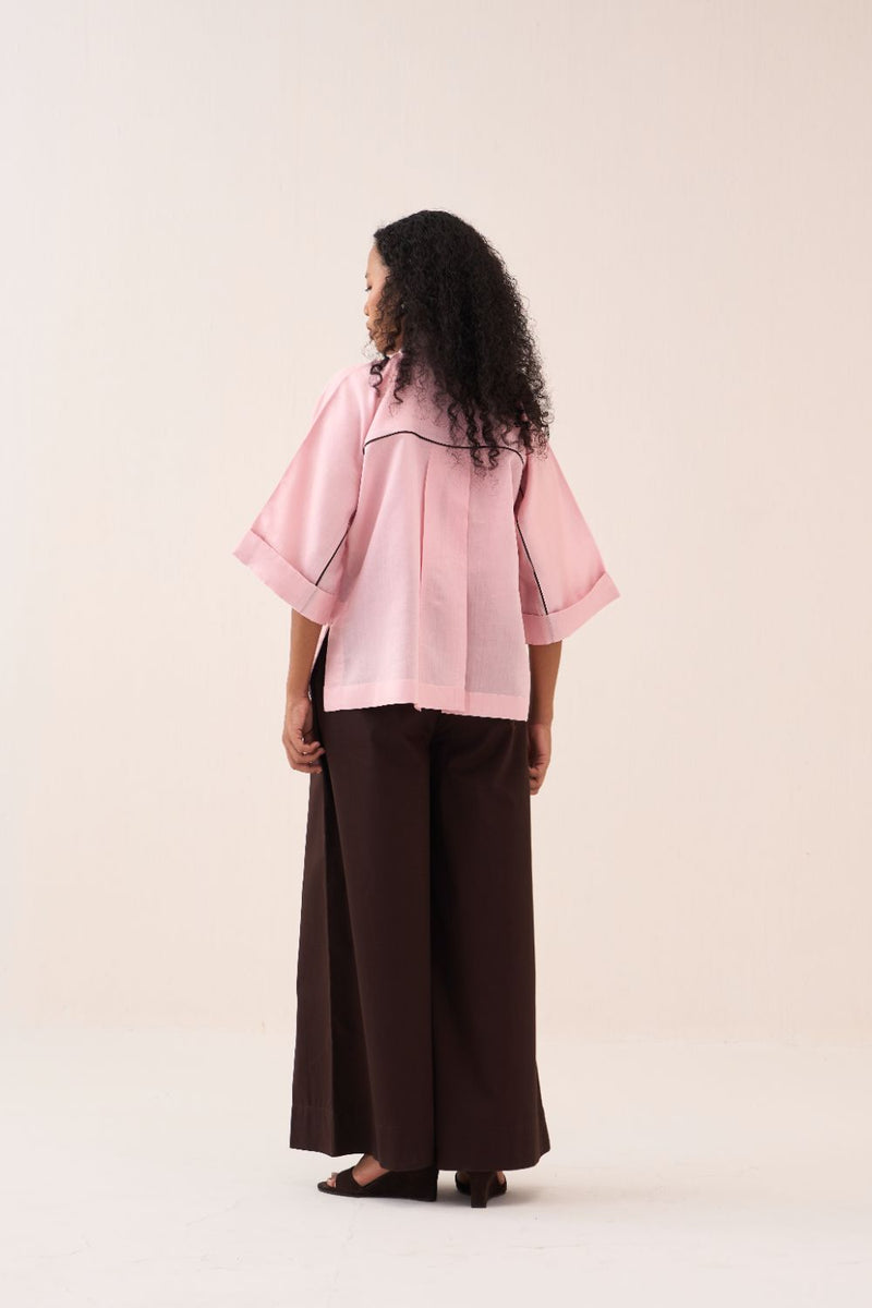 Floral Applique Shirt chanderi by THREE in pink color for women Worldwide