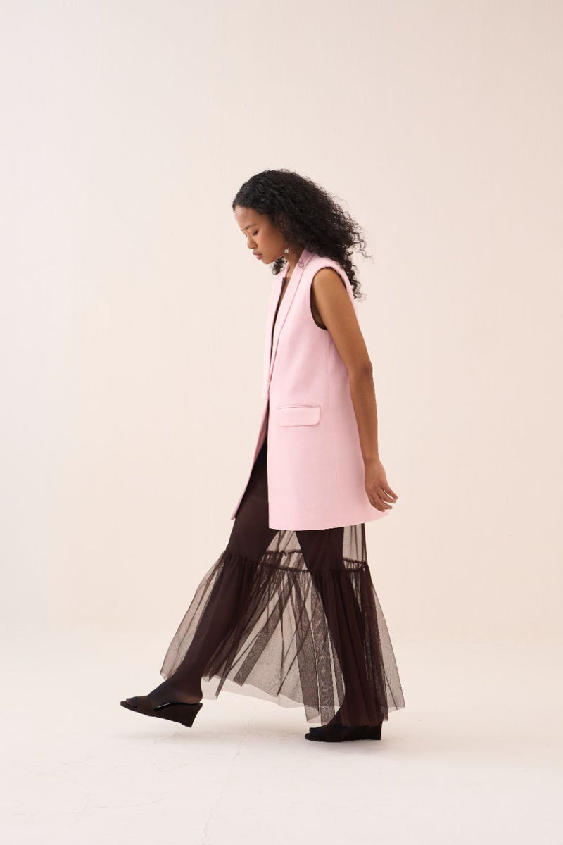 Collared Waistcoat satin by THREE in pink color for women Worldwide
