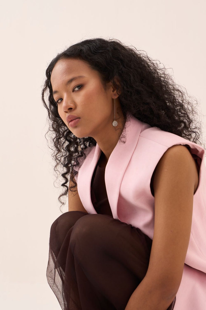 Collared Waistcoat satin by THREE in pink color for women Worldwide