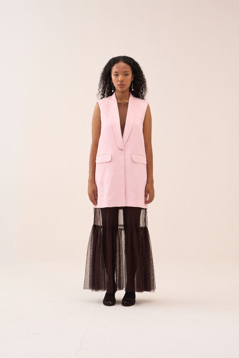 Collared Waistcoat satin by THREE in pink color for women Worldwide