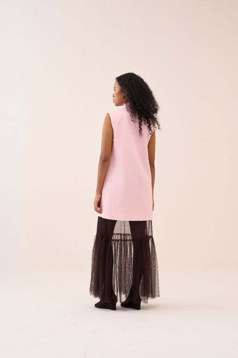 Collared Waistcoat satin by THREE in pink color for women Worldwide