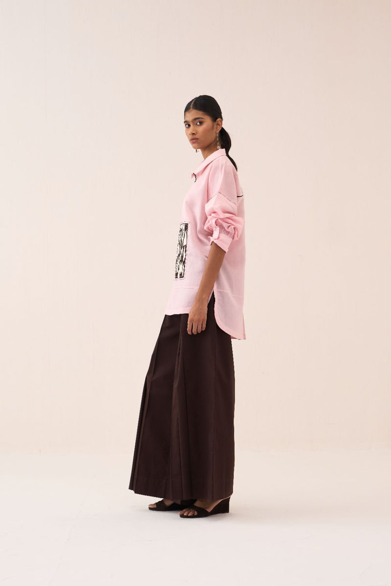 Patch U-Hem Top chanderi by THREE in pink color for women Worldwide