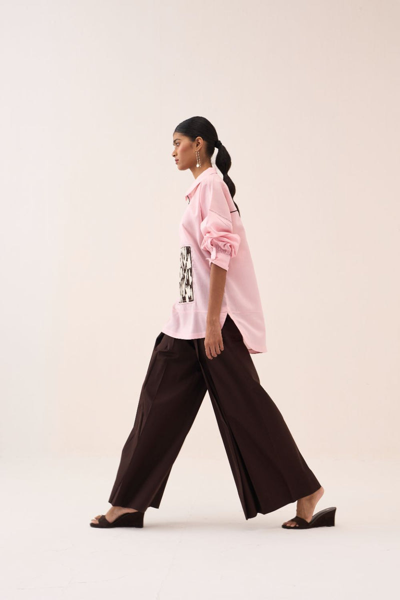 Patch U-Hem Top chanderi by THREE in pink color for women Worldwide