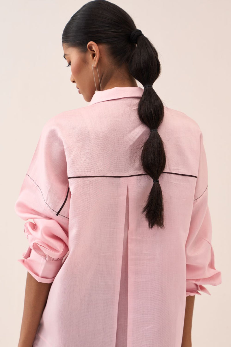 Patch U-Hem Top chanderi by THREE in pink color for women Worldwide