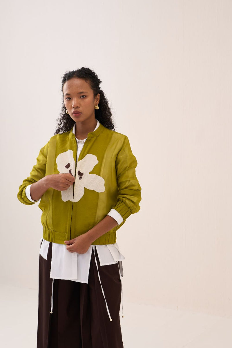 Floral Applique Bomber organza by THREE for women Worldwide