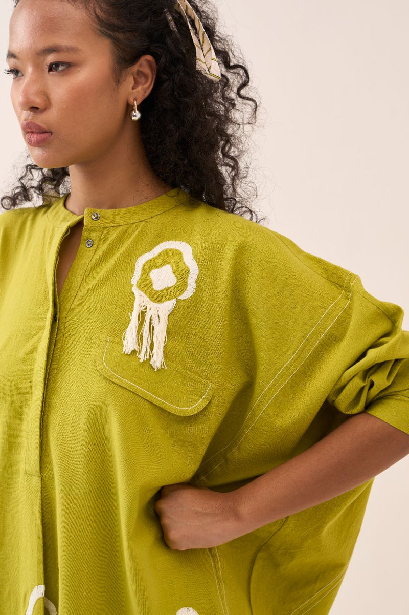 Fringe Bat Sleeve Shirt - Lime cotton by THREE for women Worldwide
