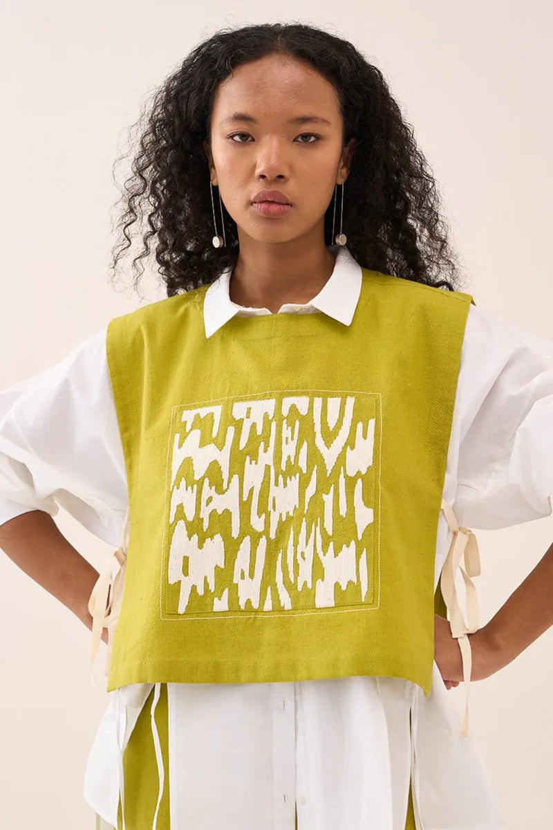 Patch Emb. Crop Overlay Shirt cotton by THREE for women Worldwide