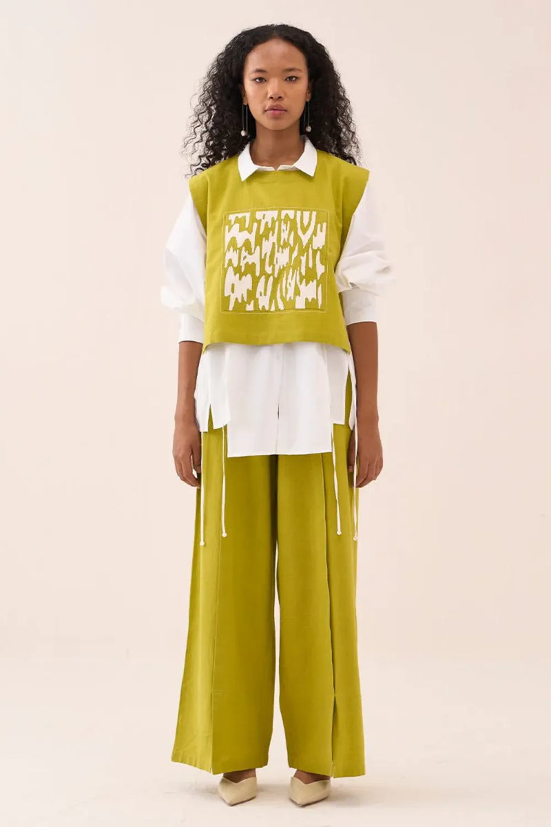 Patch Emb. Crop Overlay Shirt cotton by THREE for women Worldwide