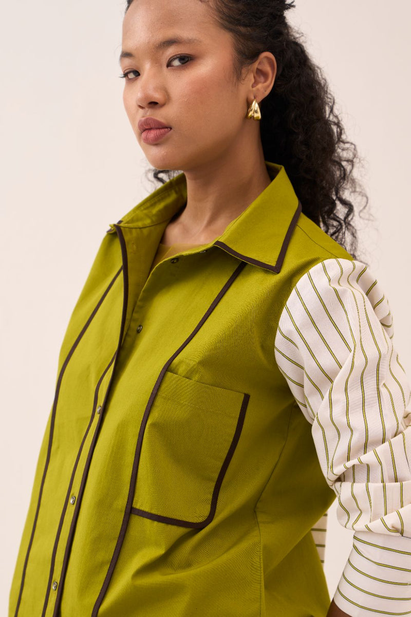 Stripe Sleeve Shirt poplin by THREE for women Worldwide