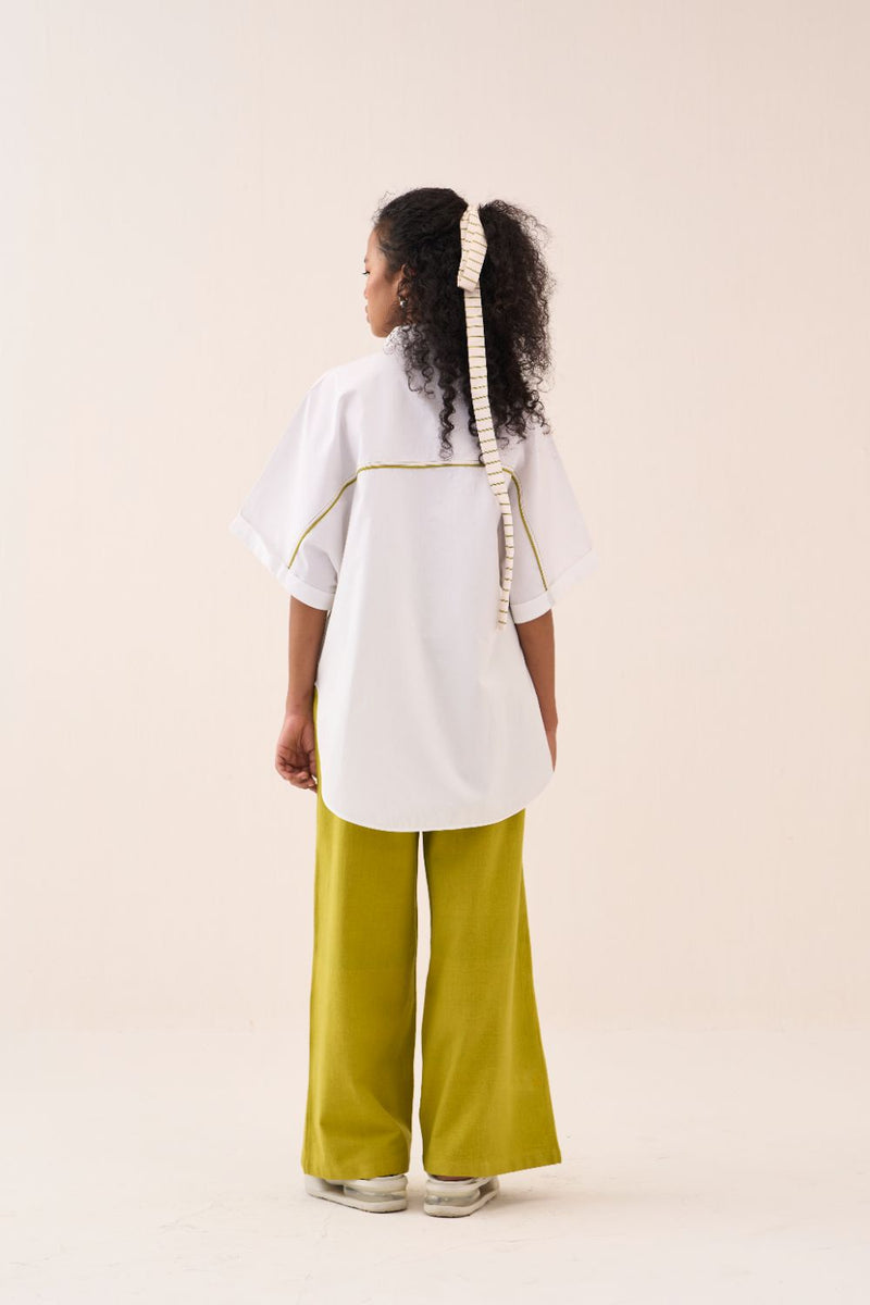 U-Hem Floral Emb. Shirt poplin by THREE in white color for women Worldwide
