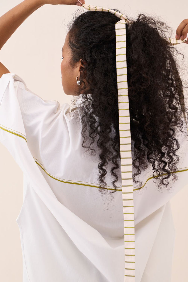 U-Hem Floral Emb. Shirt poplin by THREE in white color for women Worldwide
