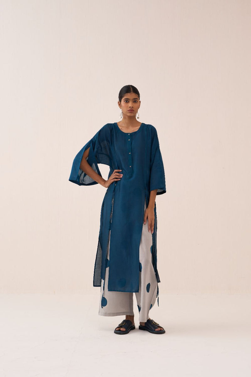 Panelled Tunic Co-Ord (Set Of 2) chanderi by THREE in grey color for women Worldwide