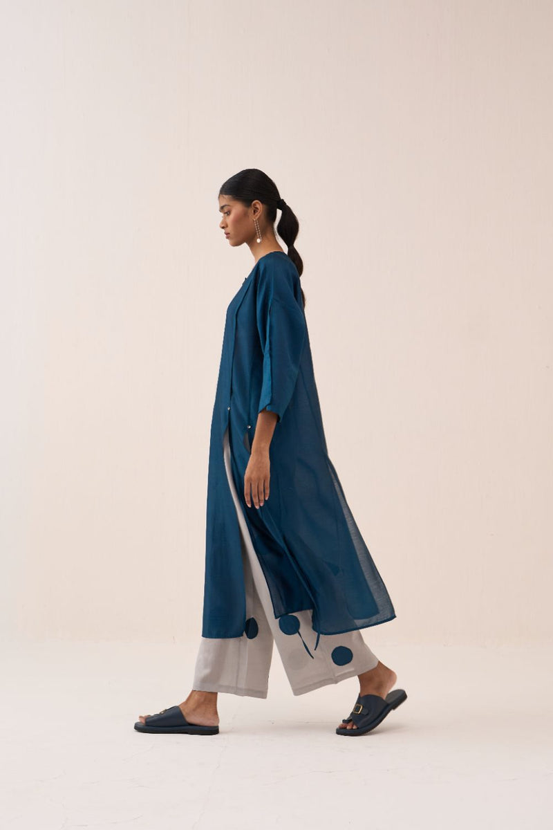 Panelled Tunic Co-Ord (Set Of 2) chanderi by THREE in grey color for women Worldwide