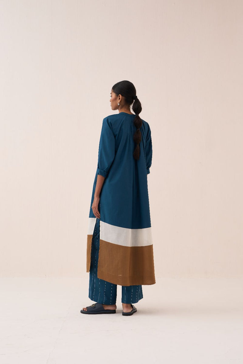 Panel Gather Neck Shirt Co-Ord - Teal (Set Of 2) poplin by THREE in teal color for women Worldwide