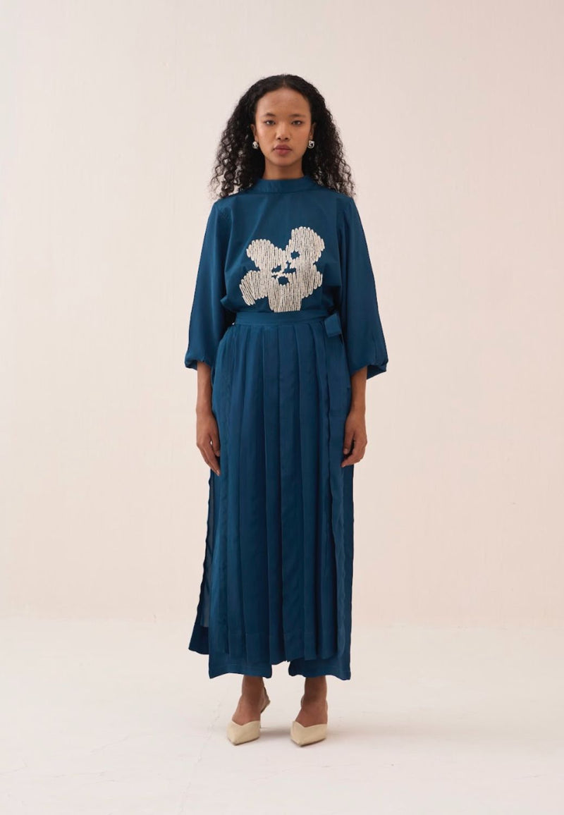 Floral Emb. Top Co-Ord (Set Of 2) poplin by THREE in teal color for women Worldwide