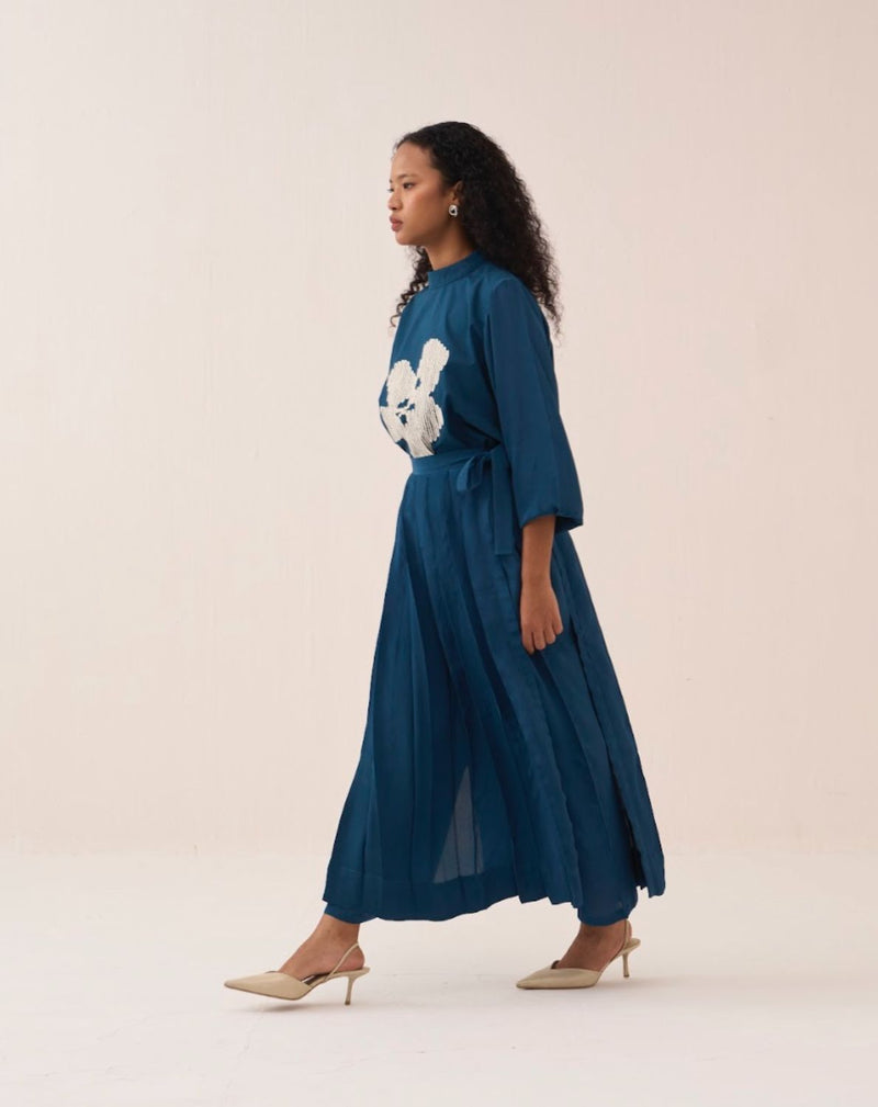 Floral Emb. Top Co-Ord (Set Of 2) poplin by THREE in teal color for women Worldwide
